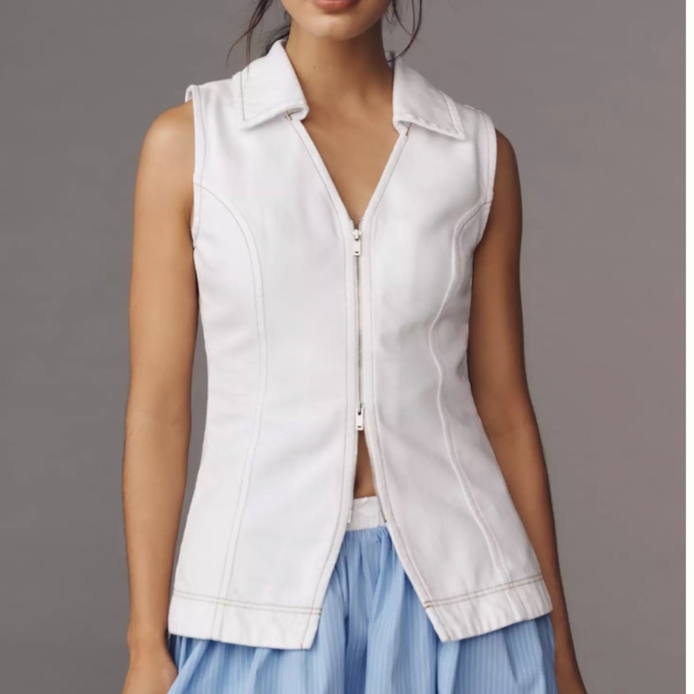 NWT ALIGNE for Anthropologie Whim Collared Zip-Front White Denim Vest Sz 6 RARE